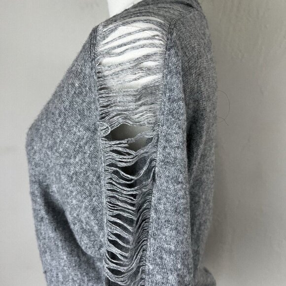 n:PHILANTHROPY Sweater Wool Cashmere Blend‎ Distressed Sleeve Gray Size Medium - Picture 3 of 10